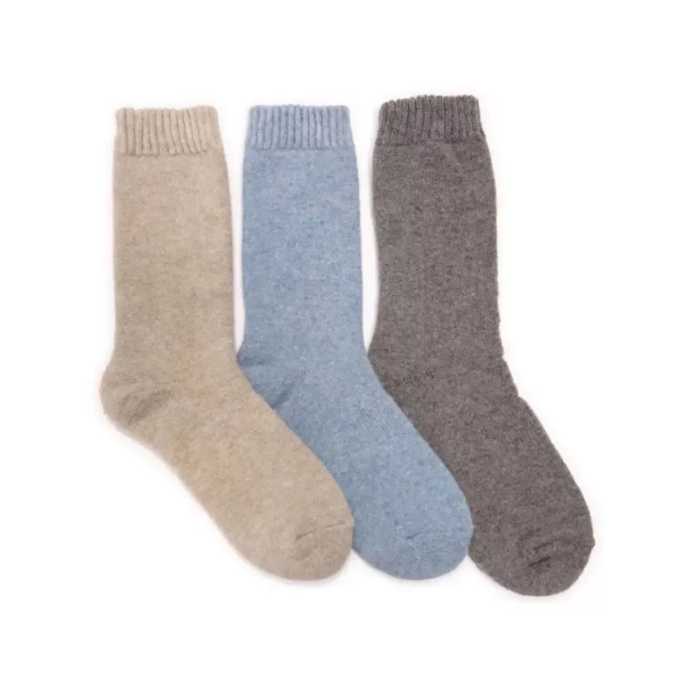 MUL LUKS Two Pack Blue Neutral Tan Brown Wool 6” Socks